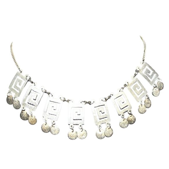 Necklace Vintage Textured Gold Tone Coin Choke rdangle Egypt belly dancer gypsy - Picture 1 of 10